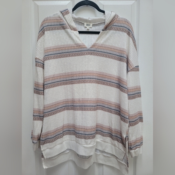 BKE Women's Oversized Ribbed Knit Striped Hooded Sweater Size Med - Picture 2 of 4